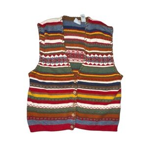 Vintage Russ Original Sport Company Striped Knit Vest Button Down Size XL